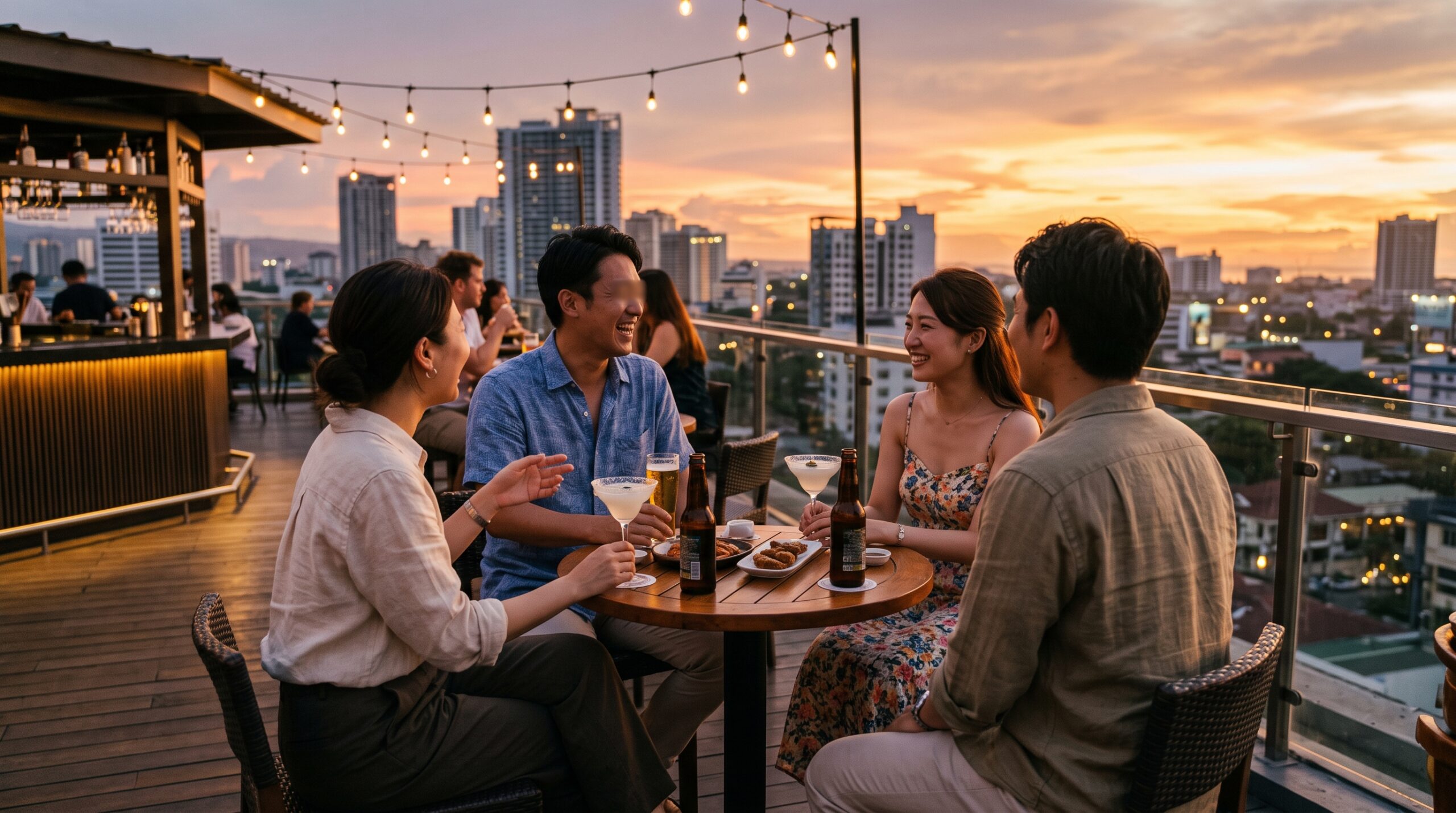 セブ市内のルーフトップバーで交流する日本人ビジネスパーソン｜セブ英語倶楽部の夜の交流
